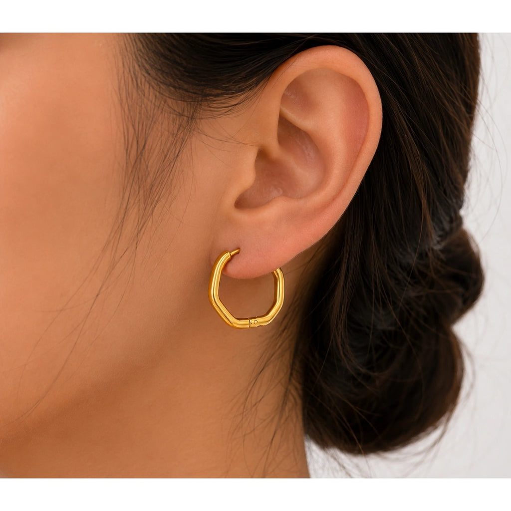 Golden Hexagon Hoops