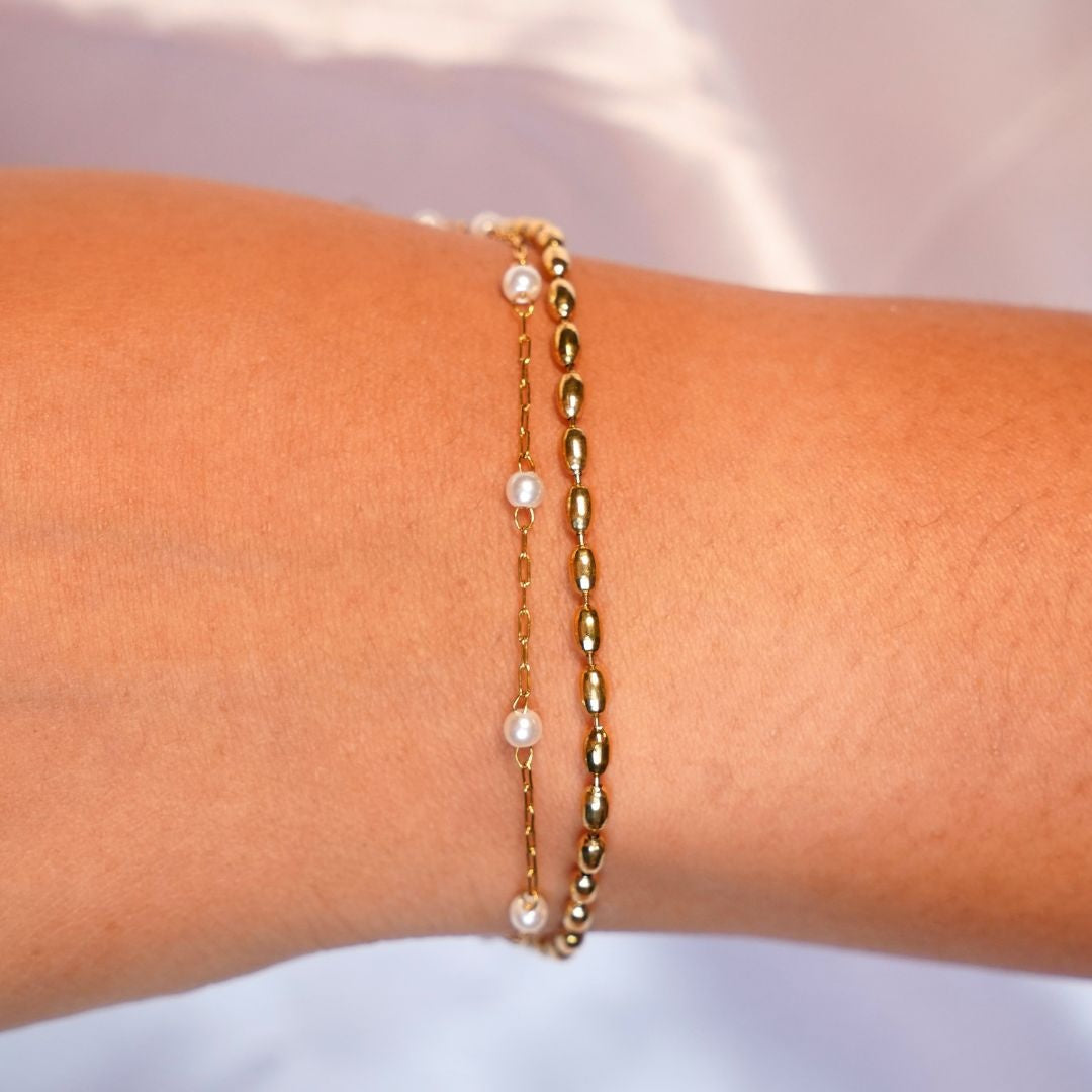 Layered Gold beaded and pearl layered bracelet